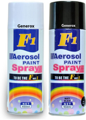 

Generox F1 Multipurpose Touchup Aerosol Spray Paint Matt Black+White Set of 2 Multicolor Spray Paint 450 ml(Pack of 2)