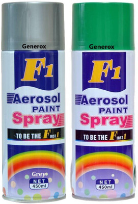 

Generox F1 Multipurpose Touchup Aerosol Spray Paint Green + Grey Set of 2 Multicolor Spray Paint 450 ml(Pack of 2)