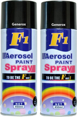 

Generox F1 Multipurpose Touchup Aerosol Spray Paint Gloss Black Set of 2 Black Spray Paint 450 ml(Pack of 2)