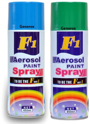

Generox F1 Multipurpose Touchup Aerosol Spray Paint Green + Sky Blue Set of 2 Multicolor Spray Paint 450 ml(Pack of 2)
