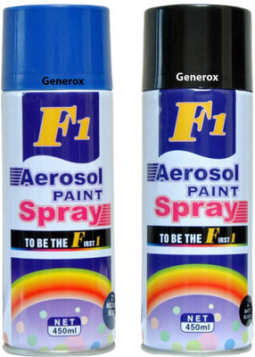 

Generox F1 Multipurpose Touchup Aerosol Spray Paint Gloss Black+Blue Set of 2 Multicolor Spray Paint 450 ml(Pack of 2)