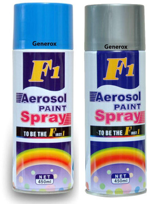 

Generox F1 Multipurpose Touchup Aerosol Spray Paint Silver+Sky Blue Set of 2 Multicolor Spray Paint 450 ml(Pack of 2)
