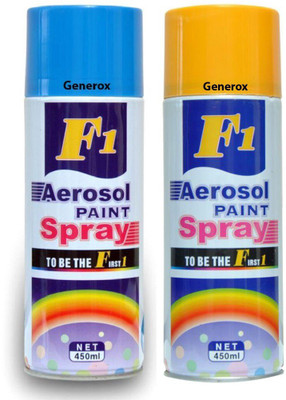 

Generox F1 Multipurpose Touchup Aerosol Spray Paint Yellow + Sky Blue Set of 2 Multicolor Spray Paint 450 ml(Pack of 2)