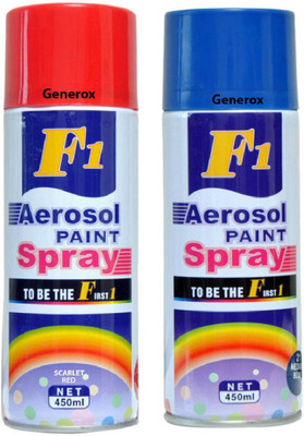 

Generox F1 Multipurpose Touchup Aerosol Spray Paint Blue + Scarlet Red Set of 2 Multicolor Spray Paint 450 ml(Pack of 2)