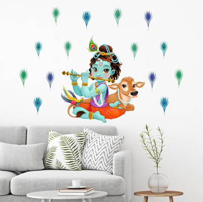 Wow Interiors 45 cm petalsCalfkrishna Removable Sticker(Pack of 1)