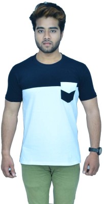 Himgiri International Solid Men Round Neck White, Blue T-Shirt