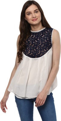 MAYRA Casual Sleeveless Lace Women White, Blue Top