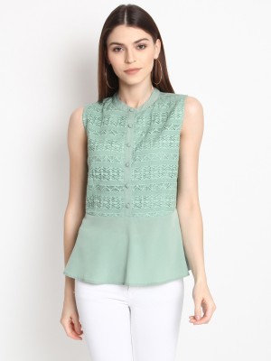 RARE Casual Sleeveless Solid Women Green Top