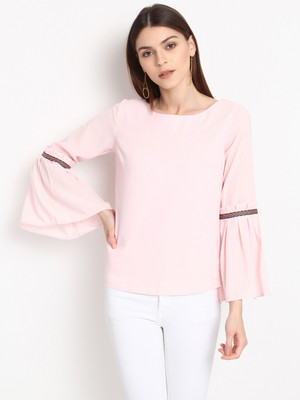 rare Casual Bell Sleeve Solid Women Pink Top
