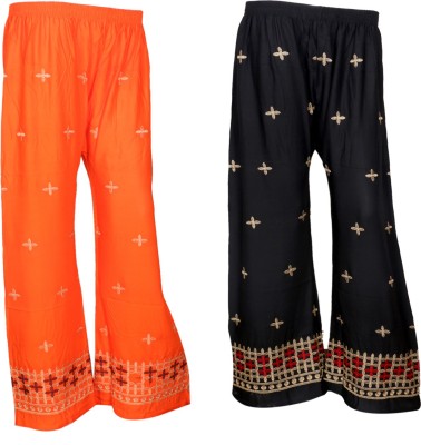 IndiWeaves Regular Fit Women Black, Orange Trousers