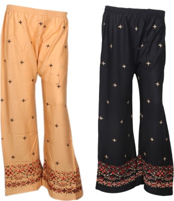 IndiWeaves Regular Fit Women Black, Beige Trousers