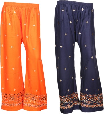 IndiWeaves Regular Fit Women Blue, Orange Trousers