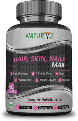 

NATURYZ Biotin Hair, Skin & Nails complete Multivitamin with 53 Nutrients (7 Beauty Blends, Vitamins & Minerals, Herbal Extract, Amino Acids, Collagen) supports Hair Growth, Glowing Skin & Stronger Nails(60 No)