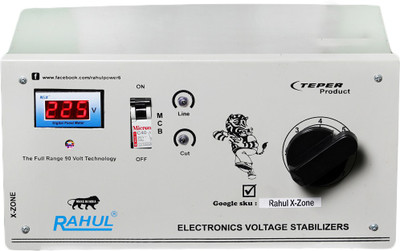 

Rahul C-3000 c3 Digital 3 KVA/12 Amp 90-260 Volt Mainline Use Up to 3 KVA Load Raf & Taf Autocut Digital Voltage Stabilizer(Gray)
