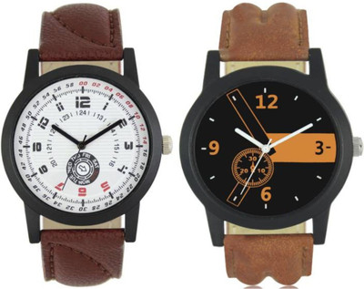 

VICTANCE combo pack of 2 watch of Analog LEATHER STRAP watch for mens_0016 multi color dial wrist watch for mens and boys Watch - For Men