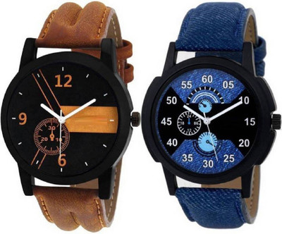 

Sponix Mart SM-242- New Stylish Leather Strap COMBO -2 Watch - For Men