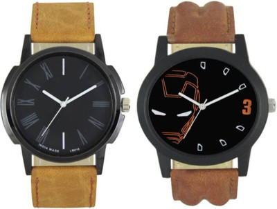 

VICTANCE combo pack of 2 watch of Analog LEATHER STRAP watch for mens_0024 multi color dial wrist watch for mens and boys Watch - For Men