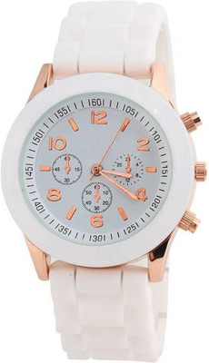

Miss Perfect White Rabber Belt Diamond Dial watch for women Watch - For Girls