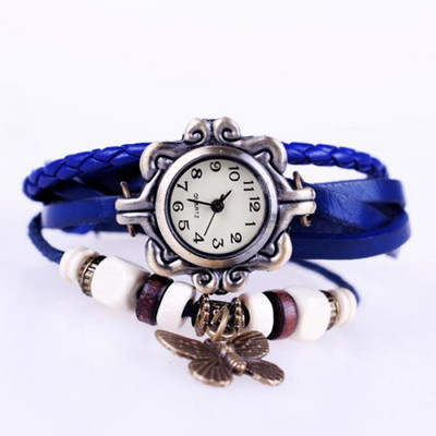 

Mettle Fancy Purple Leather Hand Knit Vintage Watches Dress bracelet Women Girls Ladies clover Pendant Retro.1801-PLE006 Watch - For Girls