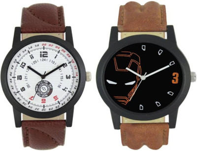 

VICTANCE combo pack of 2 watch of Analog LEATHER STRAP watch for mens_0022 multi color dial wrist watch for mens and boys Watch - For Men