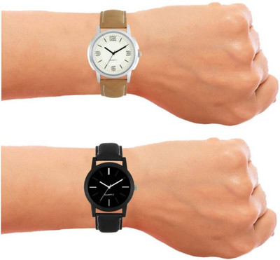 

VICTANCE combo pack of 2 watch of Analog LEATHER STRAP watch for mens_0037 multi color dial wrist watch for mens and boys Watch - For Men