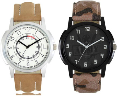 

VICTANCE combo pack of 2 watch of Analog LEATHER STRAP watch for mens_0055 multi color dial wrist watch for mens and boys Watch - For Men