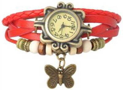 

Mettle Fancy Red Leather Hand Knit Vintage Watches Dress bracelet Women Girls Ladies clover Pendant Retro.1801-Red006 Watch - For Girls