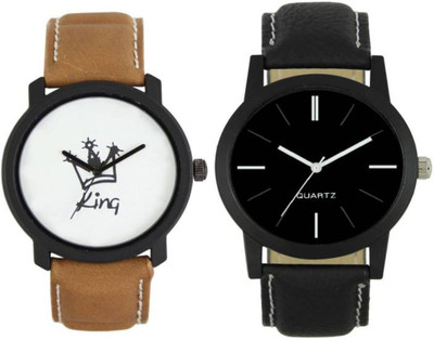 

VICTANCE combo pack of 2 watch of Analog LEATHER STRAP watch for mens_0010 multi color dial wrist watch for mens and boys Watch - For Men