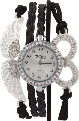

COSMIC Angel's Wings Bracelet Silver Diamond Studded Dial Analog Women's Watch- BLACK STRAP Watch - For Women