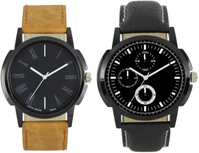

VICTANCE combo pack of 2 watch of Analog LEATHER STRAP watch for mens_0015 multi color dial wrist watch for mens and boys Watch - For Men
