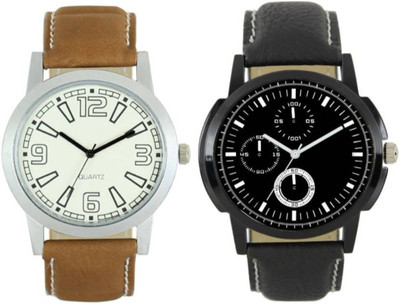 

VICTANCE combo pack of 2 watch of Analog LEATHER STRAP watch for mens_0061 multi color dial wrist watch for mens and boys Watch - For Men