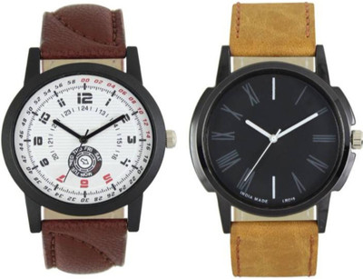 

VICTANCE combo pack of 2 watch of Analog LEATHER STRAP watch for mens_0030 multi color dial wrist watch for mens and boys Watch - For Men