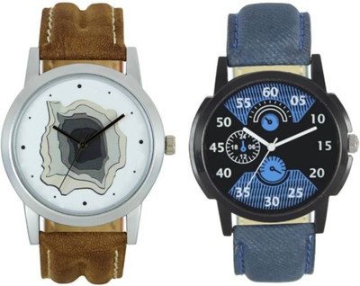 

VICTANCE combo pack of 2 watch of Analog LEATHER STRAP watch for mens_0005 multi color dial wrist watch for mens and boys Watch - For Men