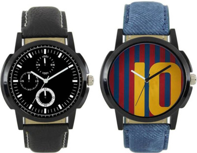 

VICTANCE combo pack of 2 watch of Analog LEATHER STRAP watch for mens_0020 multi color dial wrist watch for mens and boys Watch - For Men