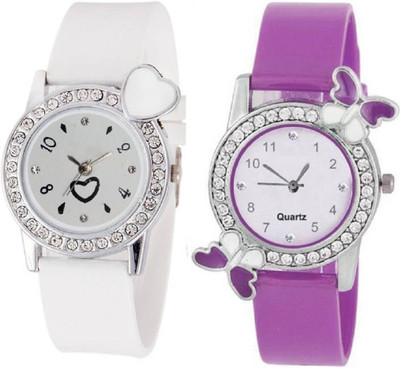 

Rage Enterprise New Designer Diamond Dial Multi Color PU Belt Set Of 2 Women Watch - For Girls