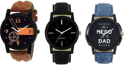 

VICTANCE combo pack of 2 watch of Analog LEATHER STRAP watch for mens_0060 multi color dial wrist watch for mens and boys Watch - For Men