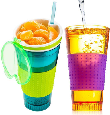 

mega star Snakeez 2-in-1 Snack and Drink Cup (Orange & blue) 500 ml Sipper(Pack of 2, Multicolor), Multocolor