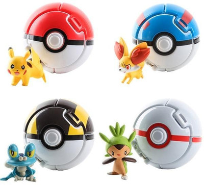 

ZenShanti 4pcs/lot 8cm Pokemon Throw and Pop Pokeball with Pokemon Inside | Pokemon Fun Toy(Multicolor)