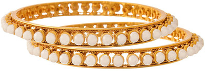 JFL Jewellery for Less Copper Pearl Gold-plated Bangle Set(Pack of 2)