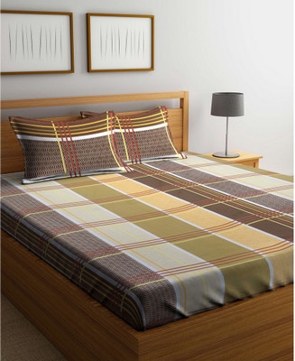 

Cortina 104 TC Cotton Double Checkered Bedsheet(Pack of 1, Brown)