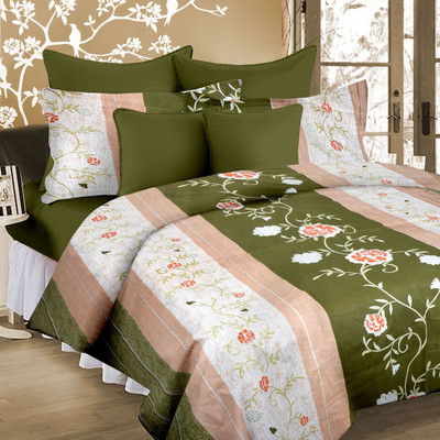 

Cortina 104 TC Cotton Double Floral Bedsheet(Pack of 1, Green)