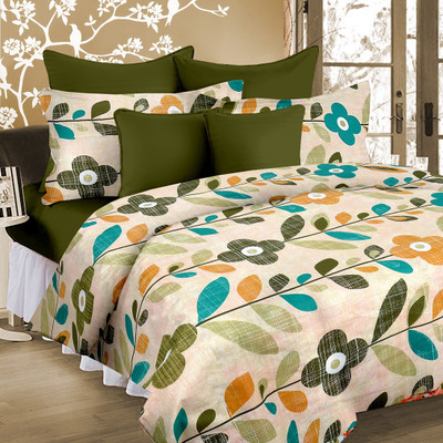 

Cortina 104 TC Cotton Double Floral Bedsheet(Pack of 1, Green)