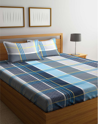 

Cortina 104 TC Cotton Double Checkered Bedsheet(Pack of 1, Blue)