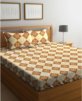 

Cortina 104 TC Cotton Double Checkered Bedsheet(Pack of 1, Brown)