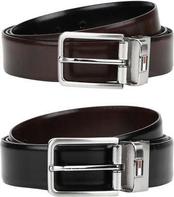 

Tommy Hilfiger Men Formal Black, Brown Genuine Leather Reversible Belt, Black/cherry