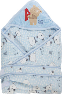 

MeeMee Printed  Hooded Baby Blanket(Cotton, Blue