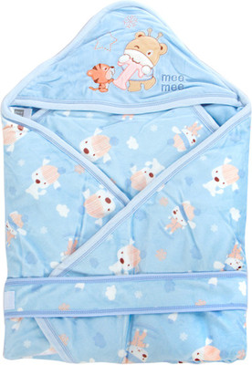 

MeeMee Printed  Hooded Baby Blanket(Cotton, Blue
