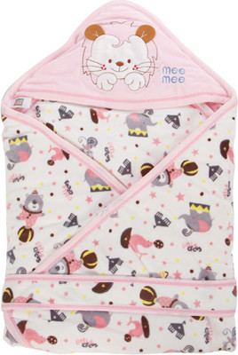 

MeeMee Printed  Hooded Baby Blanket(Cotton, Pink