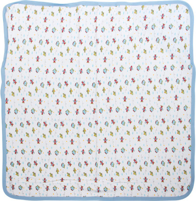 MeeMee Printed  Hooded Baby Blanket(Cotton, Blue