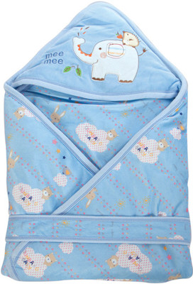 

MeeMee Printed  Hooded Baby Blanket(Cotton, Blue